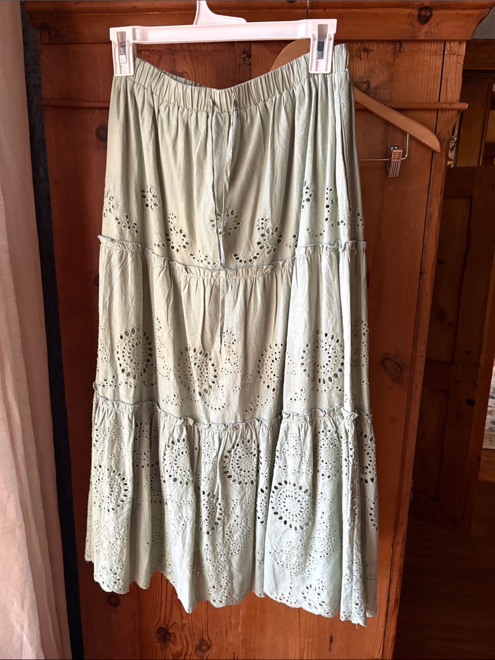 Francesca's Collections Sage Eyelet Tiered Maxi Skirt
